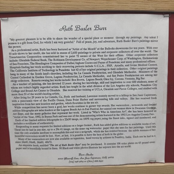 Ruth Basler Burr Signed Coastal Beach Scene Matted Print Framed Landscape Art - Picture 4 of 4